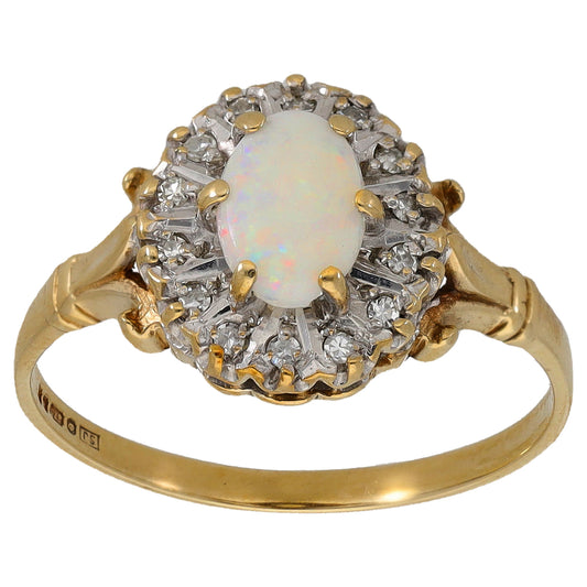 9ct Gold Opal & 0.07ct Diamond Dress/Cocktail Ring Size P
