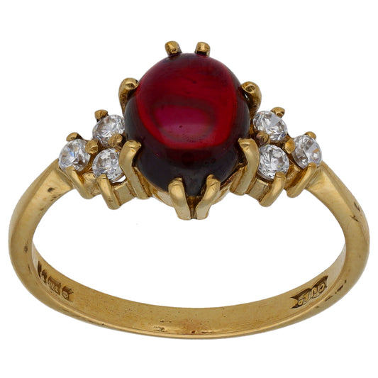 9ct Gold Garnet & Cubic Zirconia Dress/Cocktail Ring Size N