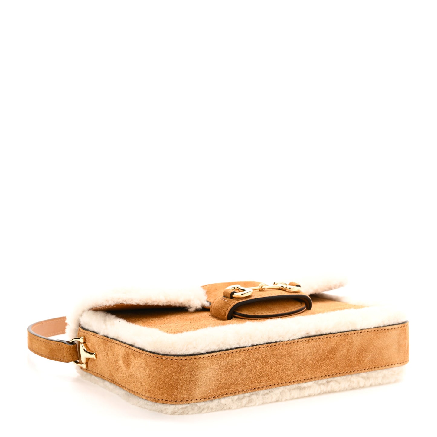 Gucci Shearling Horsebit 1955 Suede Leather Bag - Beige