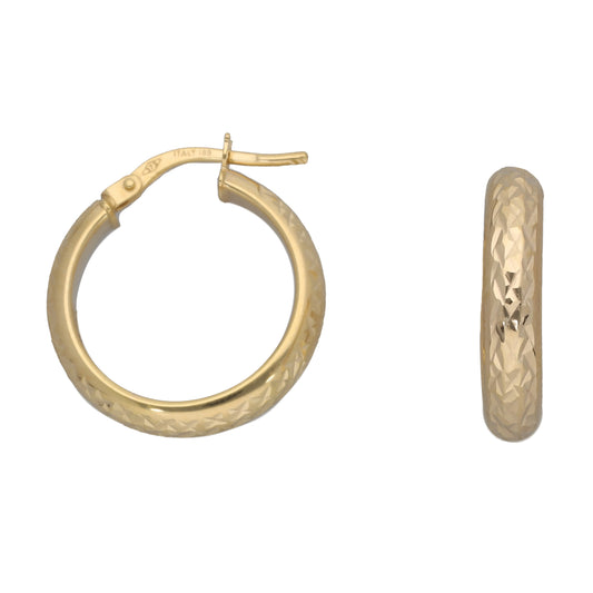 New 9ct Gold Patterned Hoop Earrings