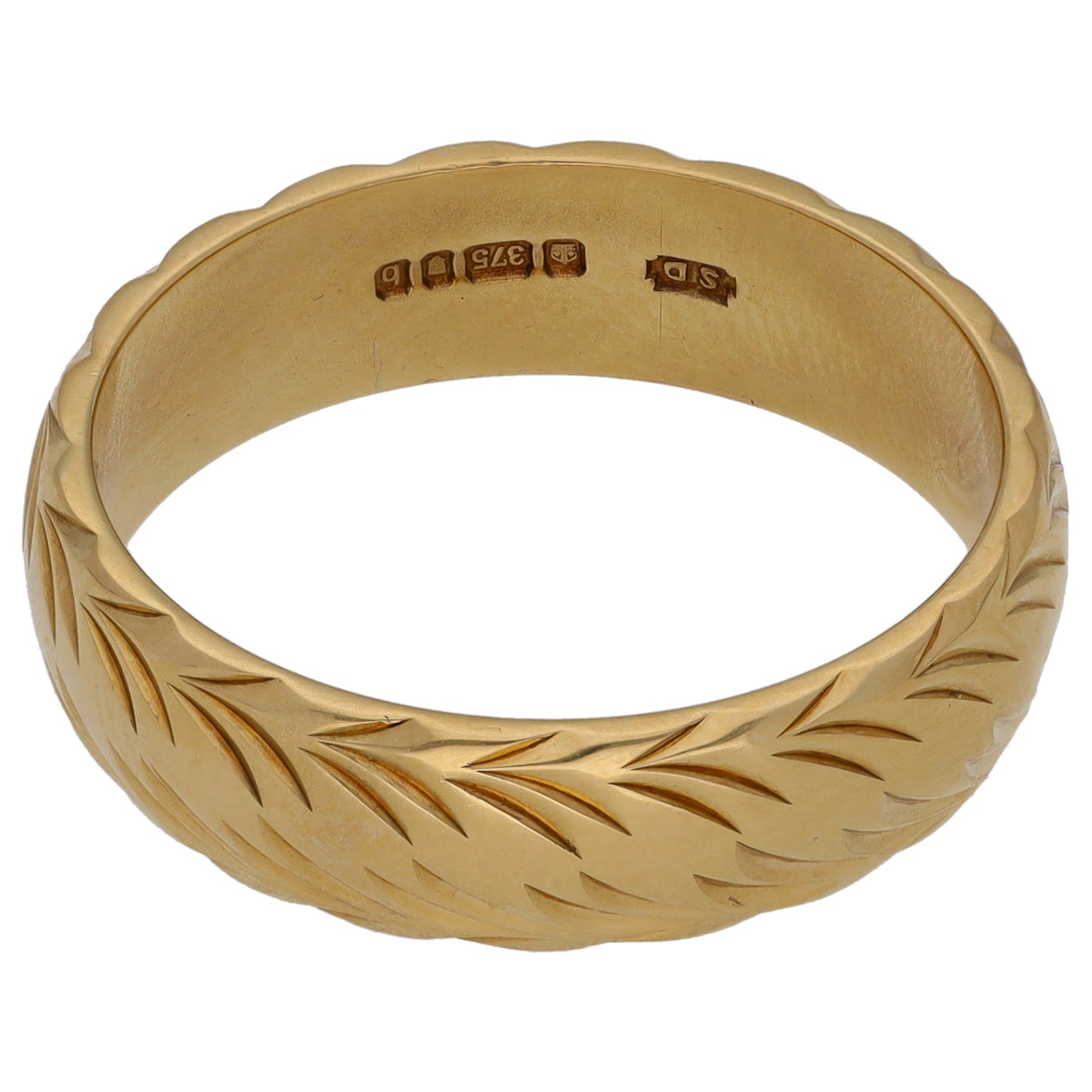 9ct Gold Patterned Wedding Ring Size R
