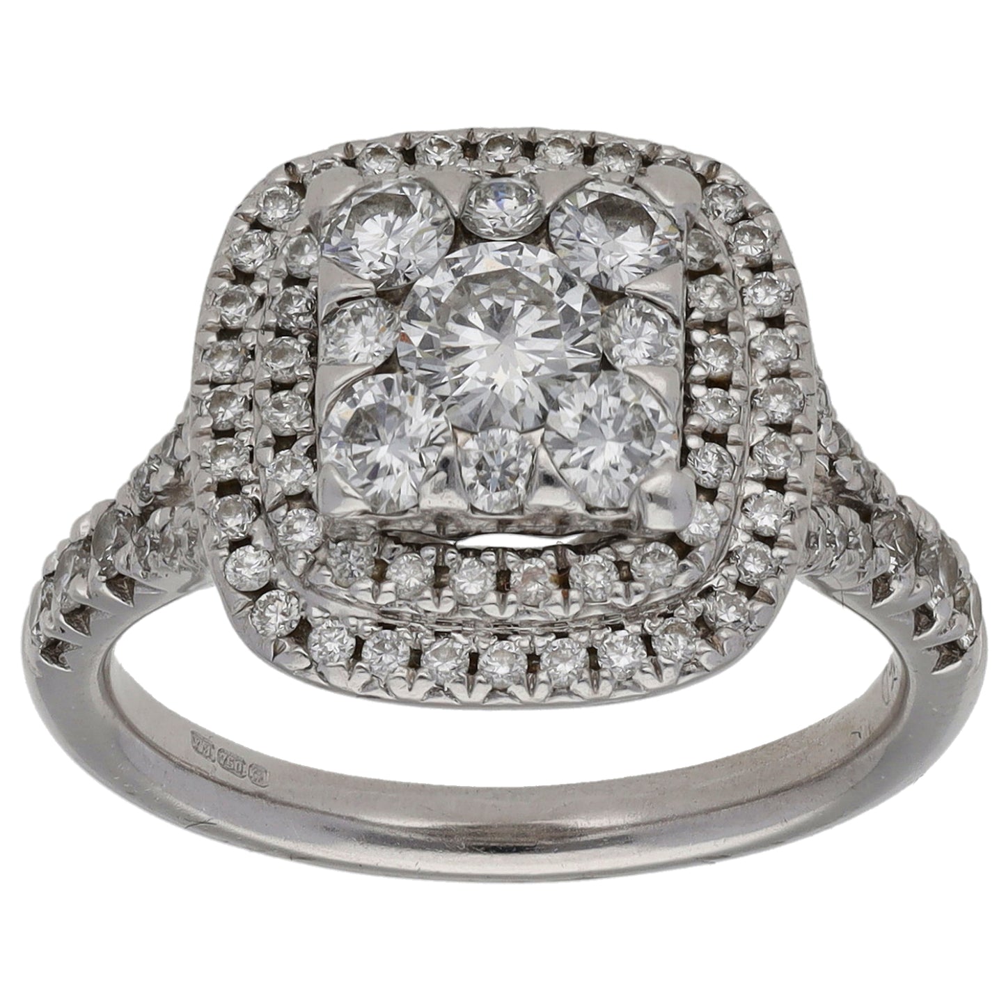 18ct White Gold 1.29ct Diamond Cluster Ring Size L