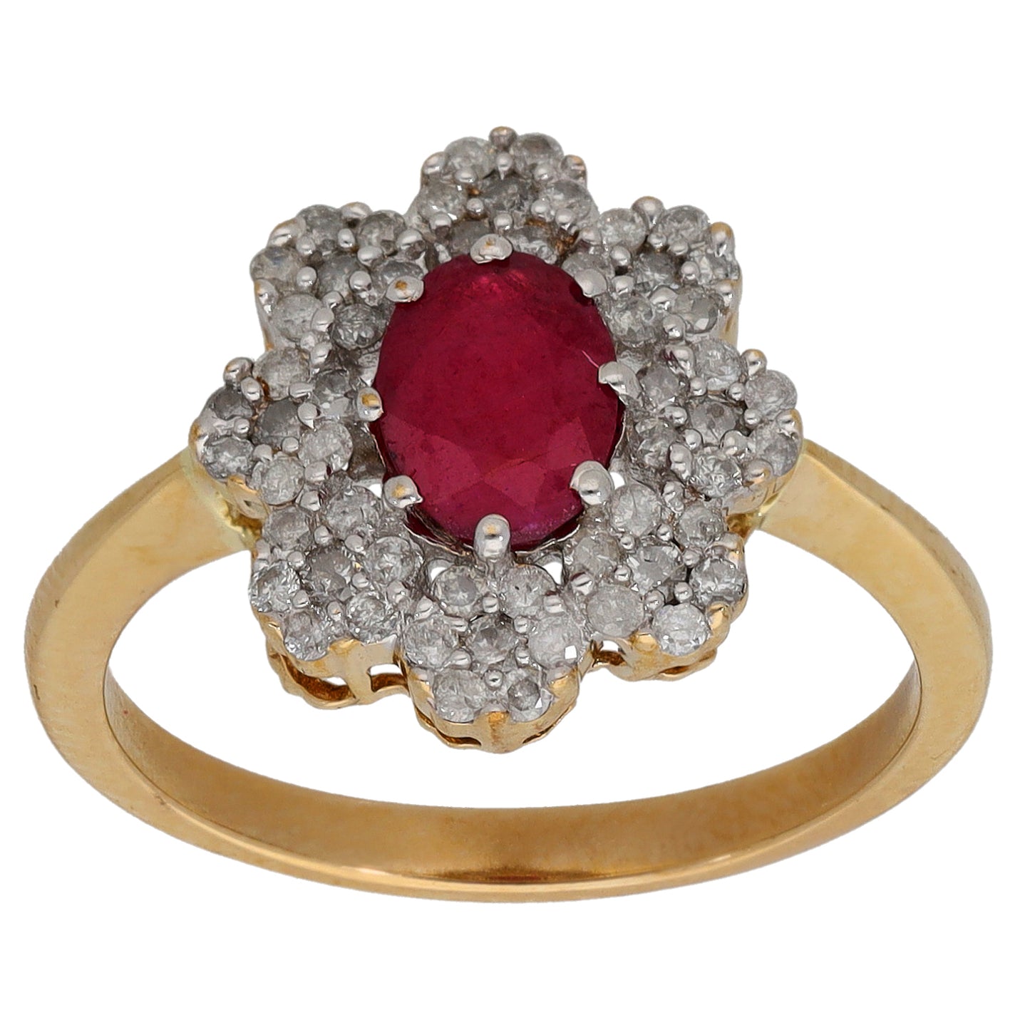 9ct Gold Ruby & 0.28ct Diamond Dress/Cocktail Ring Size P