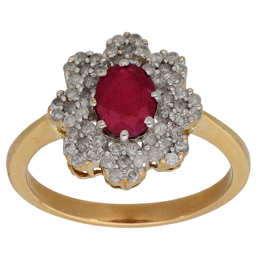 9ct Gold Ruby & 0.28ct Diamond Dress/Cocktail Ring Size P