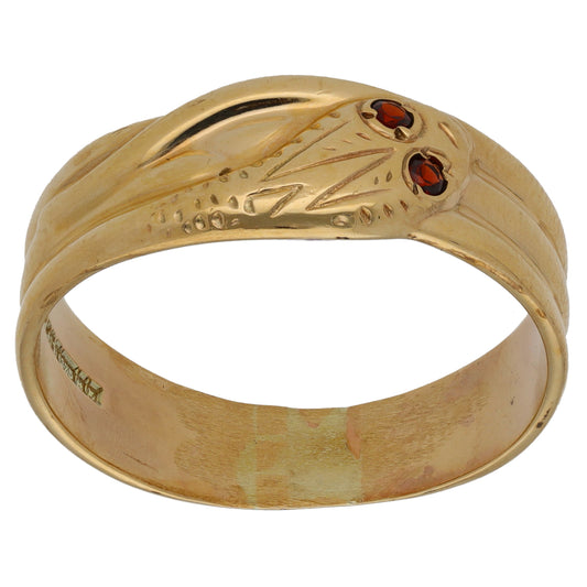 9ct Gold Garnet Snake Ring Size Z+4