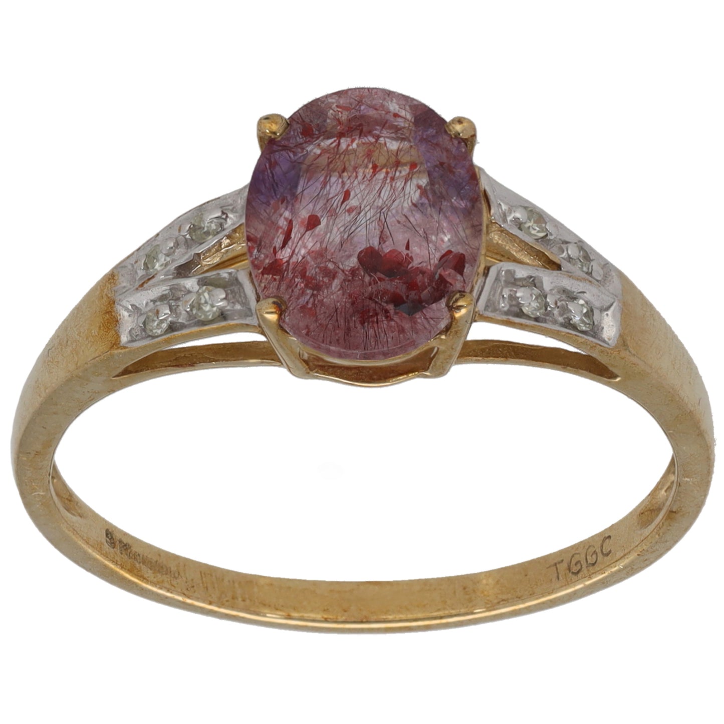 9ct Gold Quartz & 0.04ct Diamond Single Stone Ring With Accents Size R