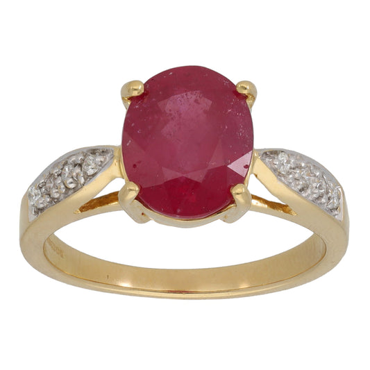 18ct Gold 0.08ct Diamond & Glass Filled Ruby Dress/Cocktail Ring Size N