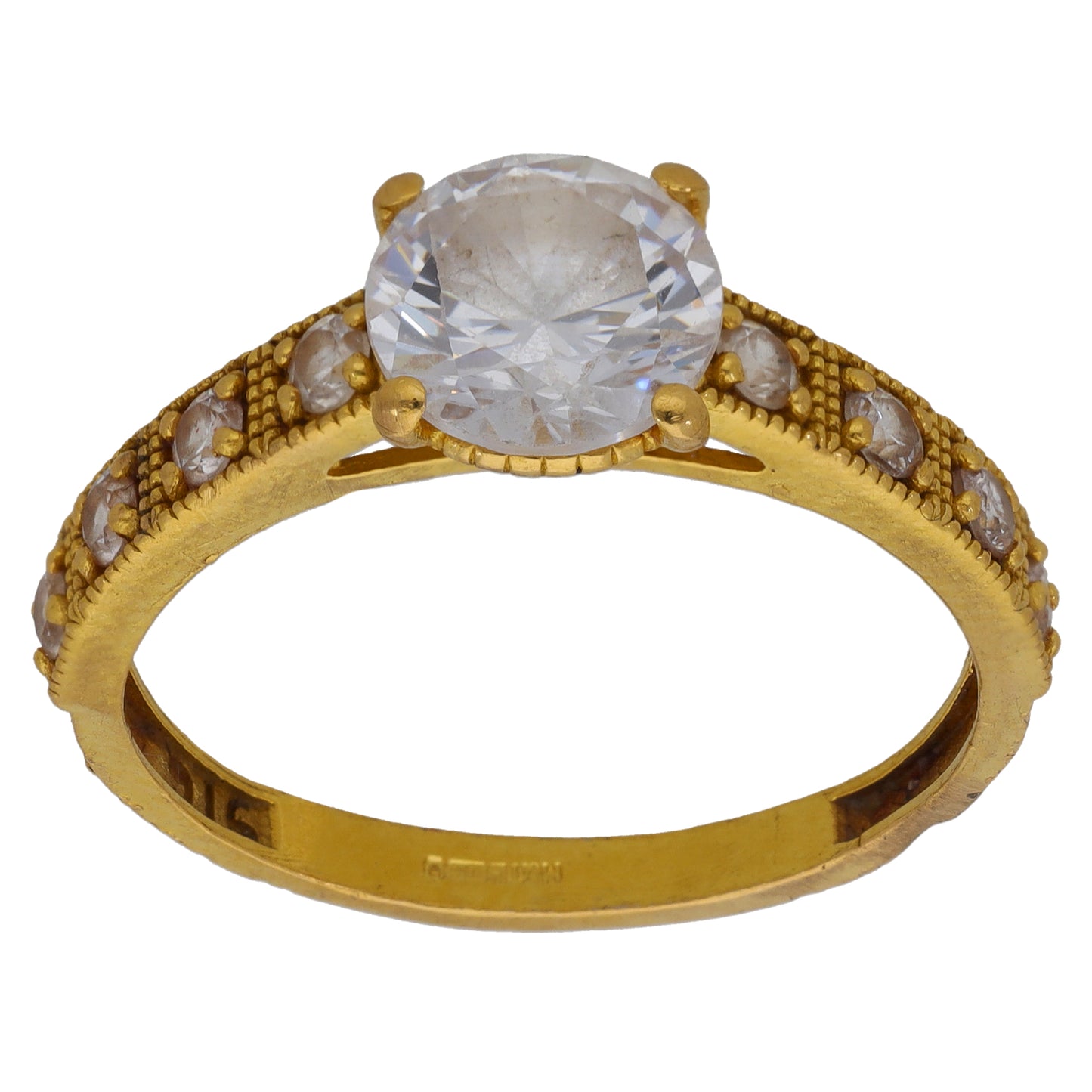 22ct Gold Cubic Zirconia Single Stone Ring With Accents Size L