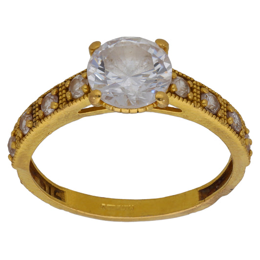 22ct Gold Cubic Zirconia Single Stone Ring With Accents Size L
