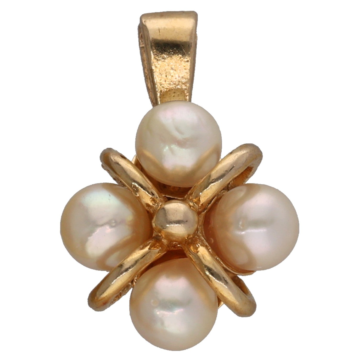 9ct gold cultured pearl flower pendant with central pearl and bail loop
