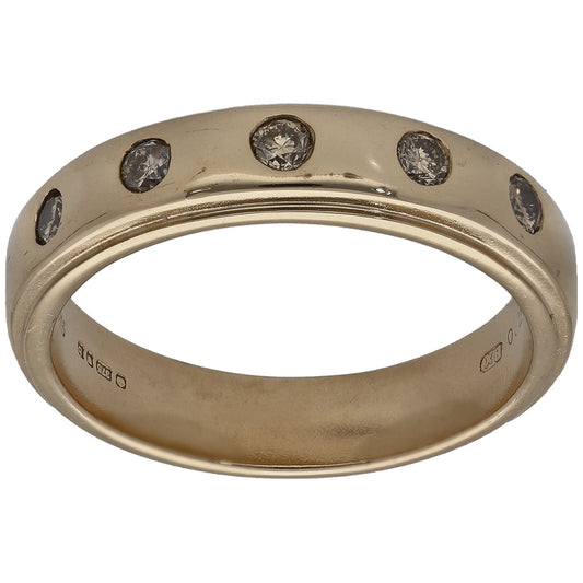 9ct Gold 0.25ct Diamond Plain Wedding Ring Size O