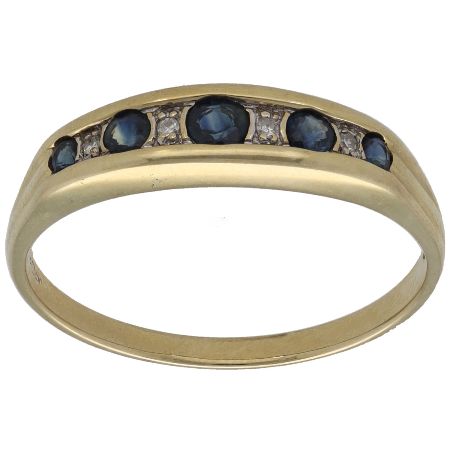 9ct Gold Sapphire & 0.02ct Diamond Half Eternity Ring Size T