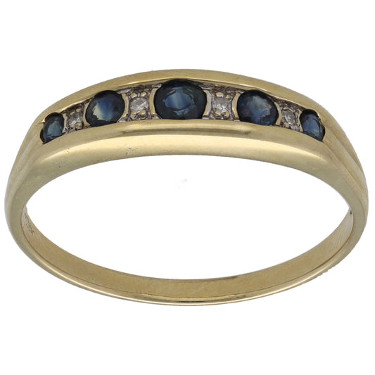 9ct Gold Sapphire & 0.02ct Diamond Half Eternity Ring Size T