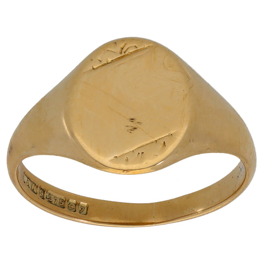 9ct Gold Patterned Signet Ring Size V