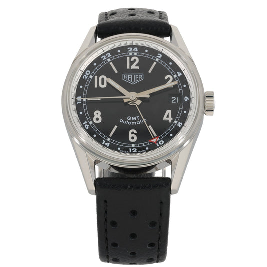 Tag Heuer Carrera GMT WS2113, black dial in stainless steel case and adjustable black leather bracelet