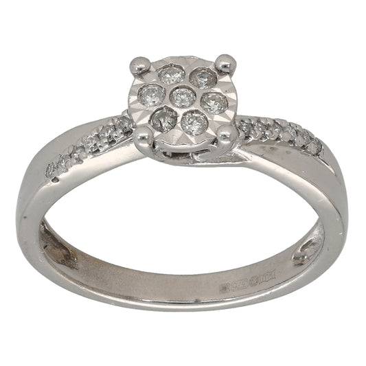 9ct White Gold 0.20ct Diamond Cluster Ring Size L