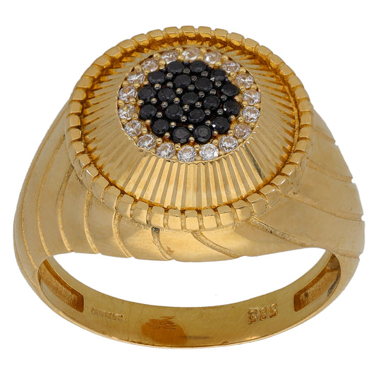 14ct Gold Imitation Gems Patterned Signet Ring Size W