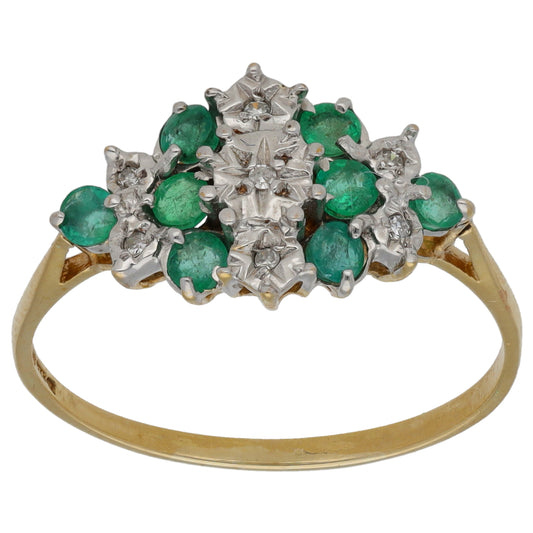 9ct Gold Emerald & 0.035ct Diamond Dress/Cocktail Ring Size U