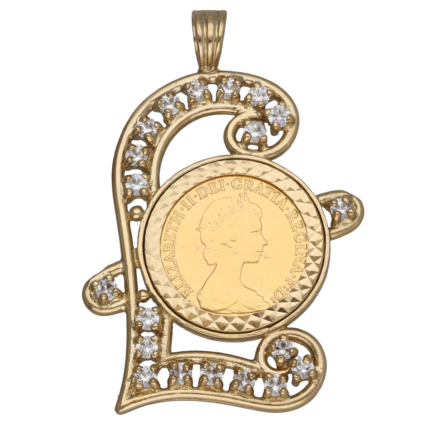 9ct Gold Cubic Zirconia Coin Pendant