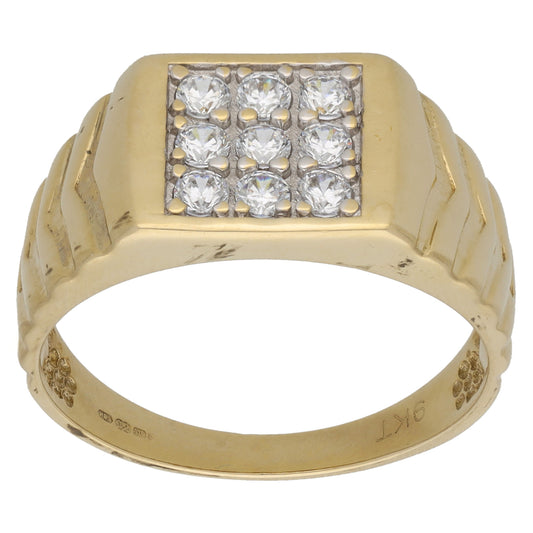 9ct Gold Cubic Zirconia Patterned Signet Ring Size W
