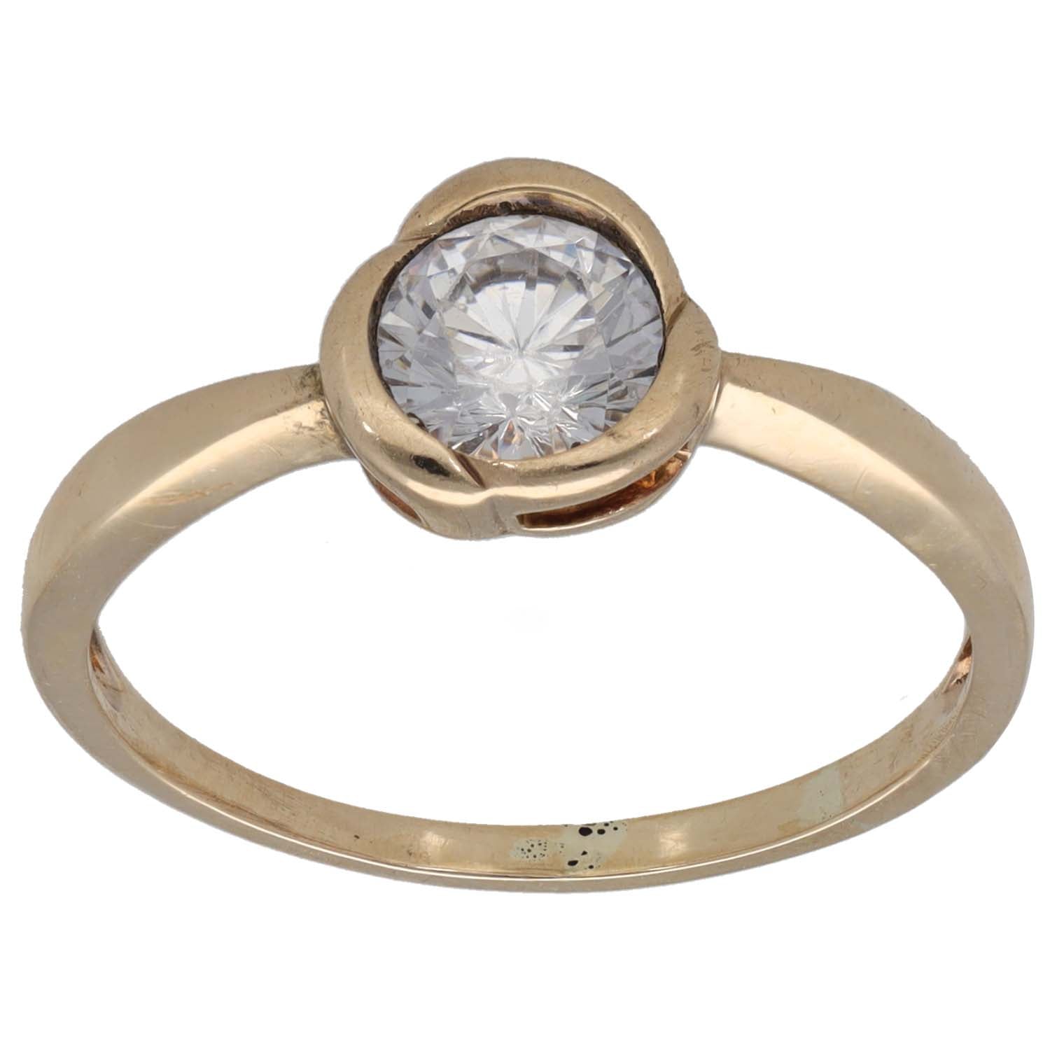 9ct gold CZ single-stone ring, round clear solitaire, size S