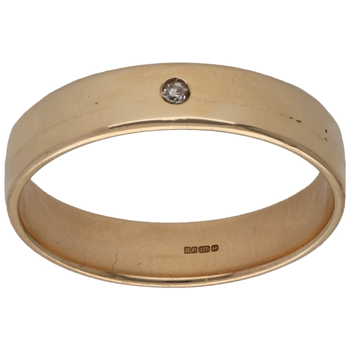 9ct Gold 0.01ct Diamond Plain SIngle Stone Wedding Ring Size V