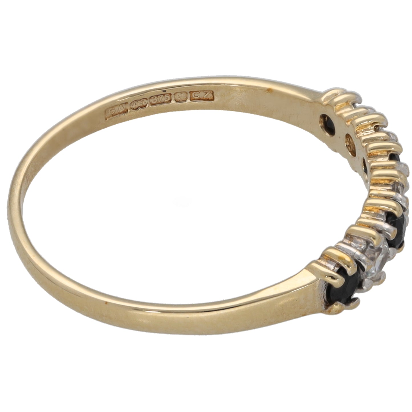 9ct Gold Sapphire & Cubic Zirconia Half Eternity Ring Size O