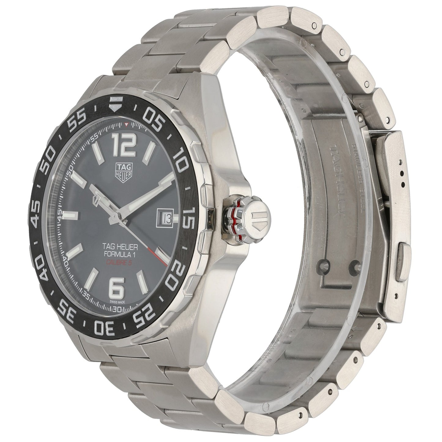 Tag Heuer F1 WAZ2011 Stainless steel watch case and bracelet with black dial and tachymeter bezel, 43mm