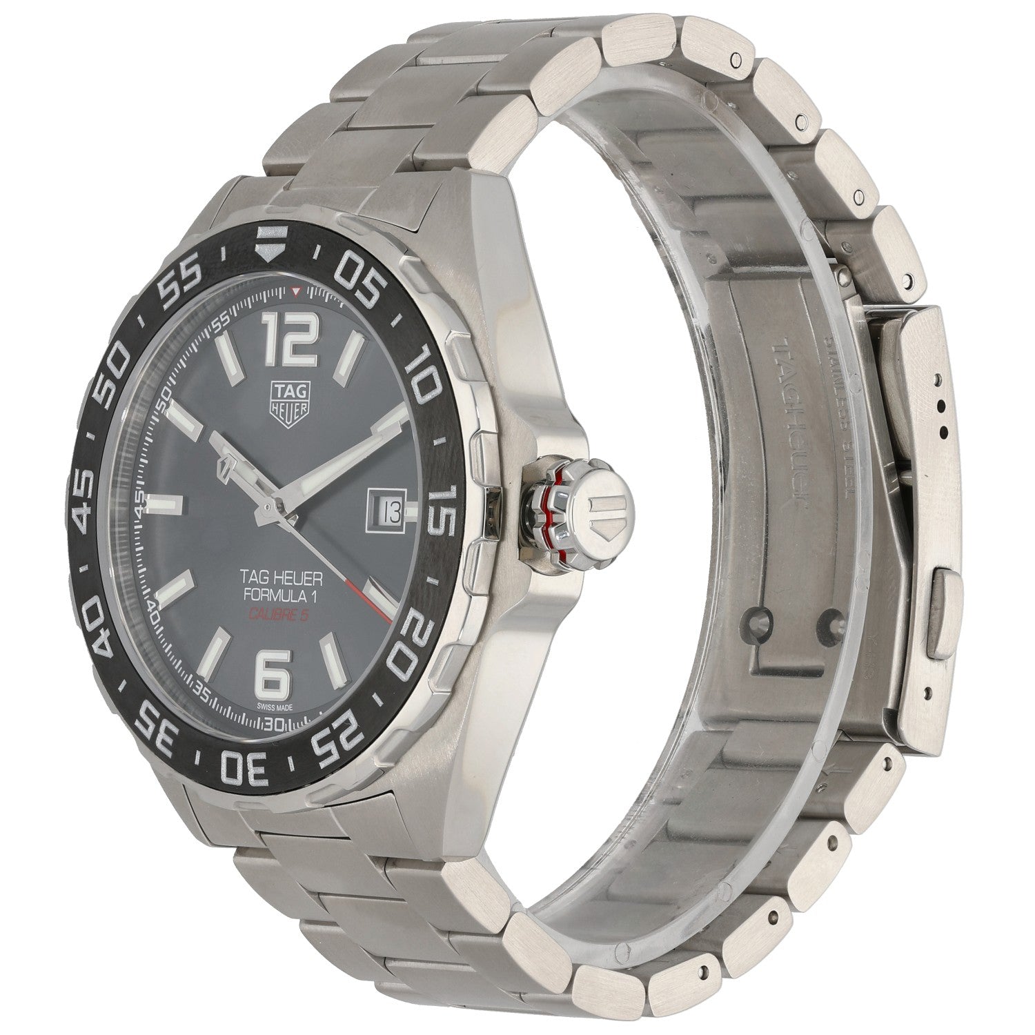 Tag Heuer F1 WAZ2011 Stainless steel watch case and bracelet with black dial and tachymeter bezel, 43mm