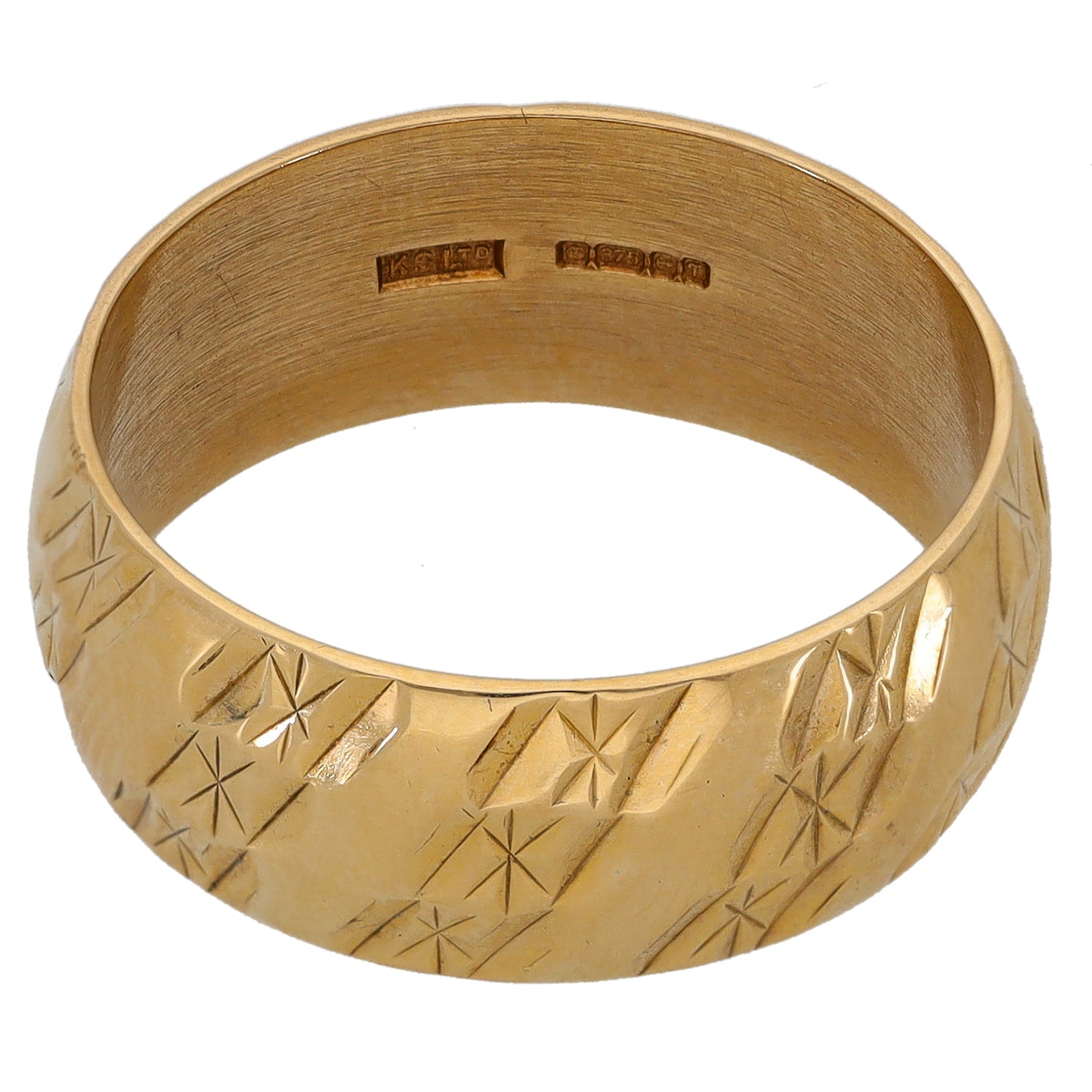 9ct Gold Patterned Wedding Ring Size R