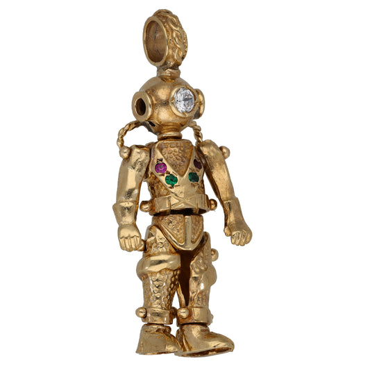 9ct Gold Imitation Gems Scuba Diver Pendant