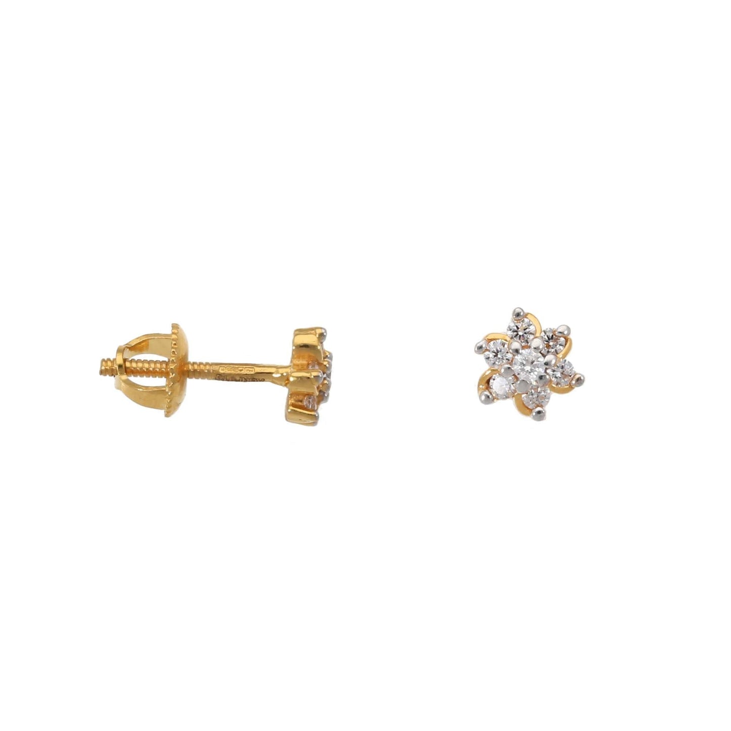 22ct Gold Flower Screw Back Stud Earrings With Swarovski Zirconia Stones