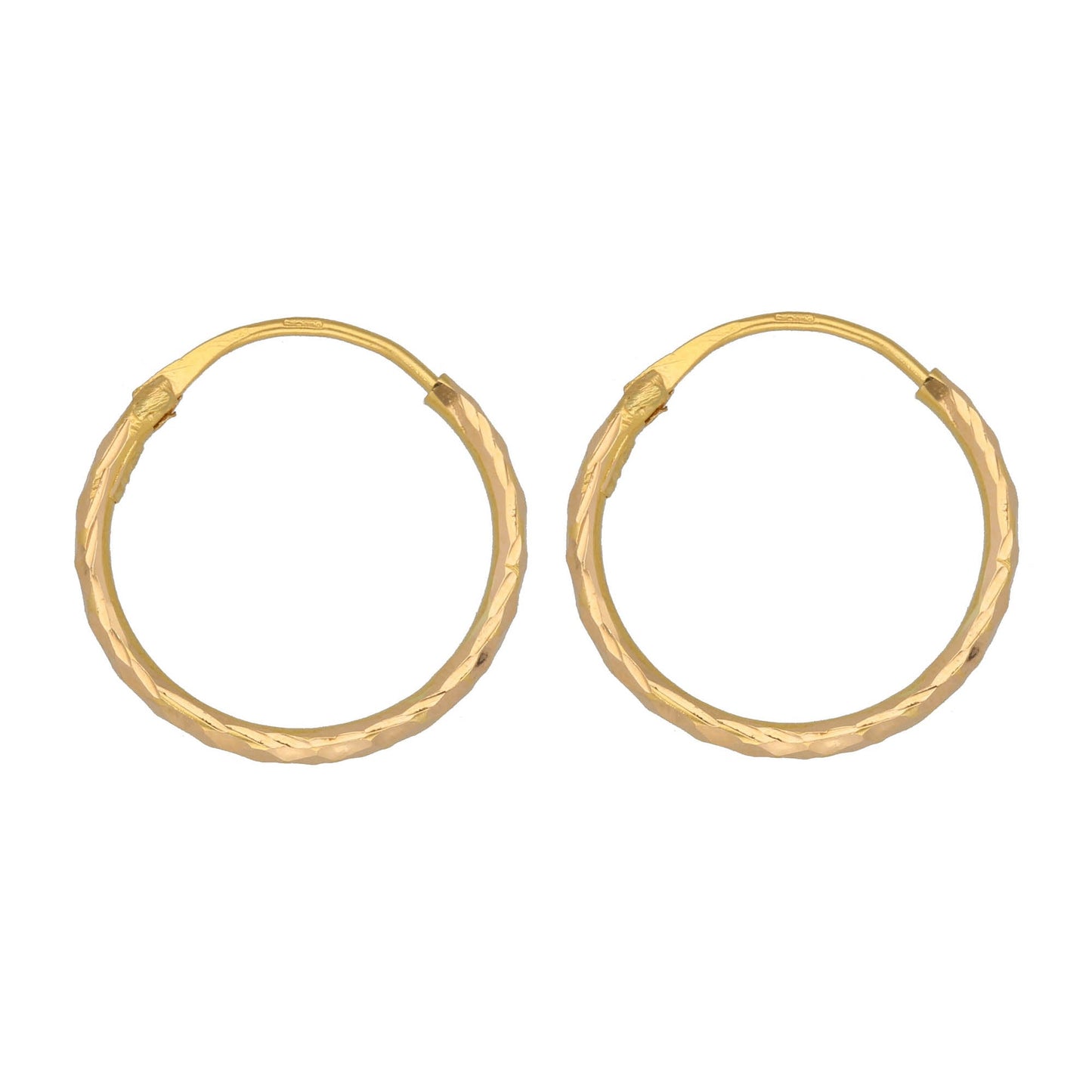 22ct Gold Fancy Plain Hoop Earrings 18mm