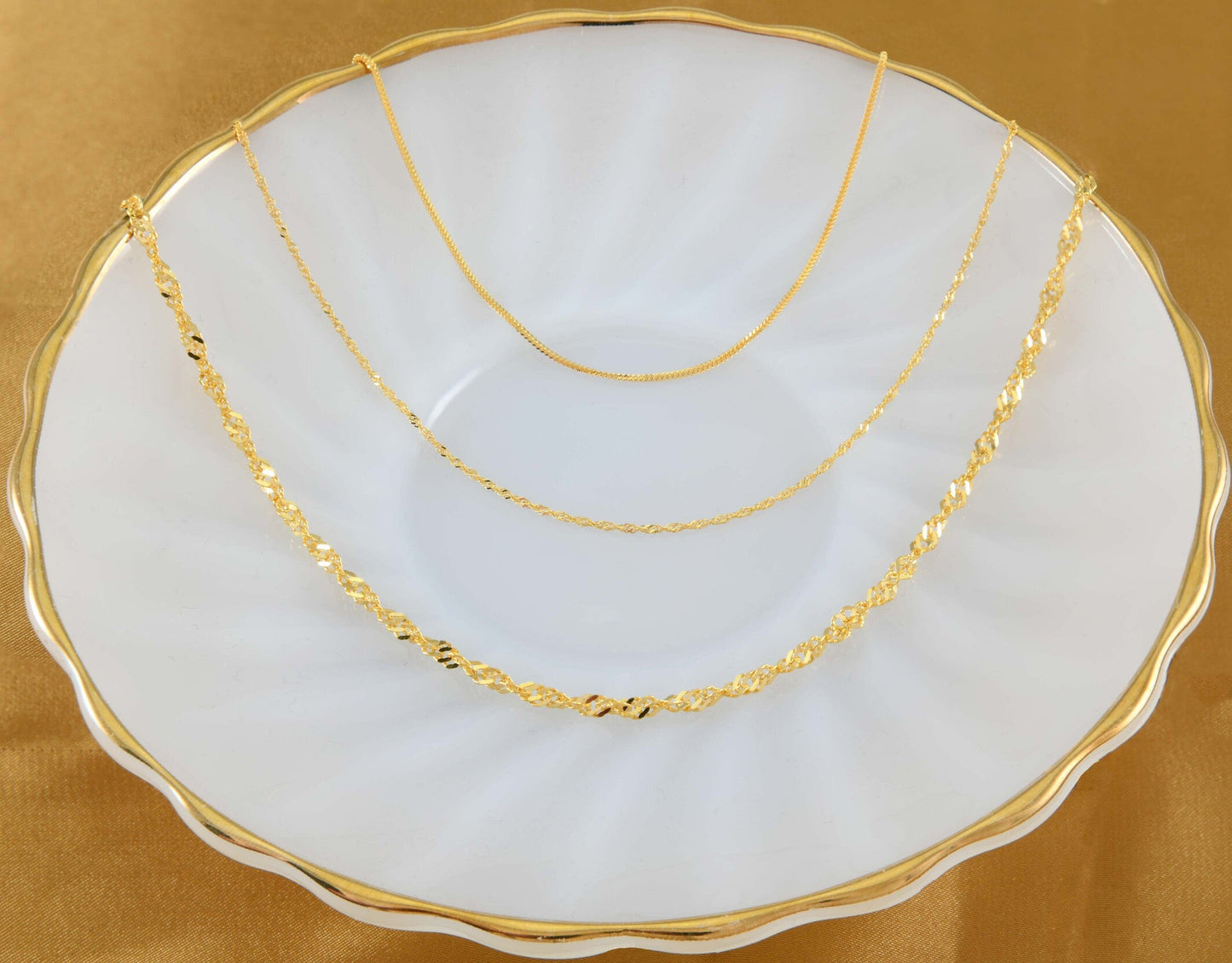 22ct Gold Plain Ripple Chain Necklace - 16"