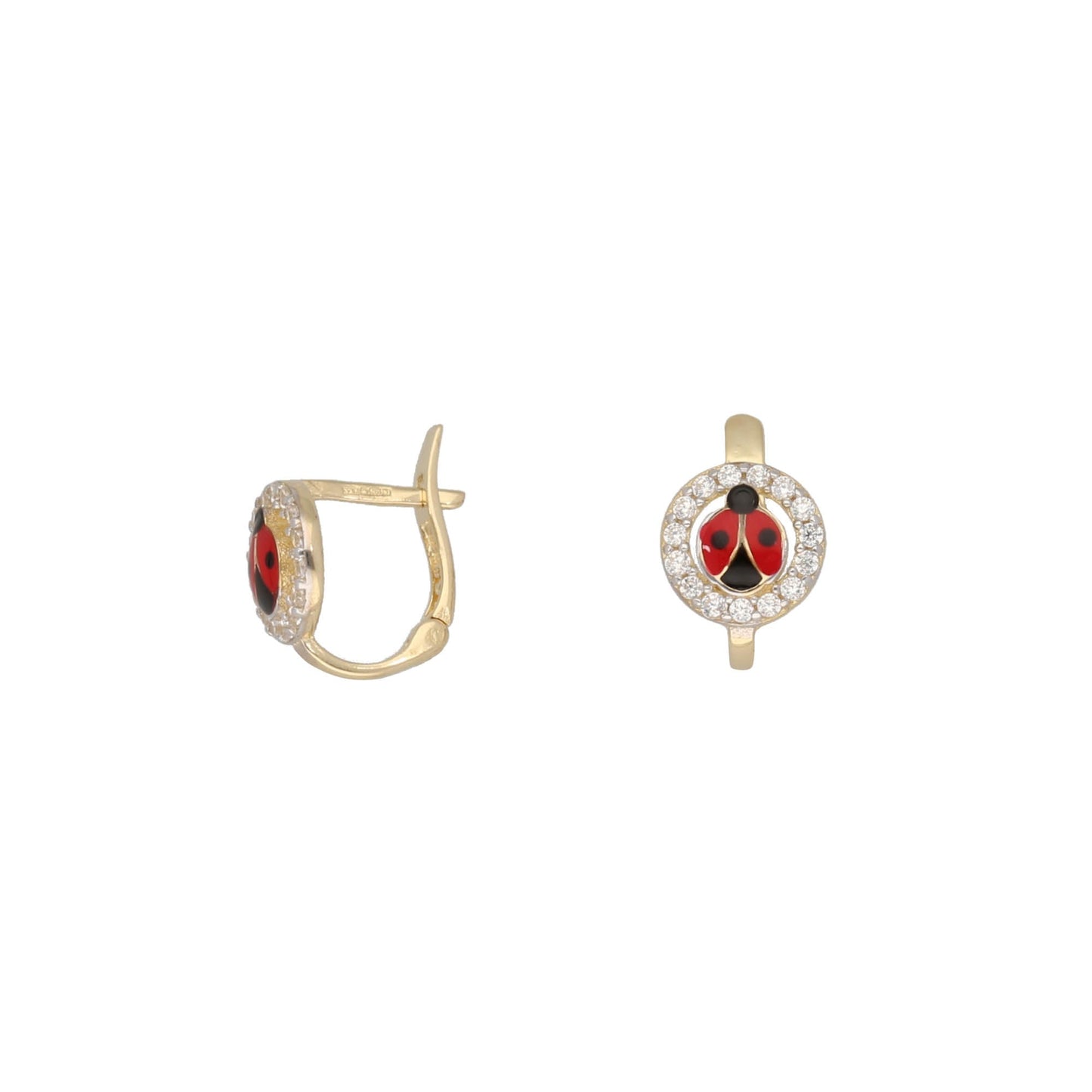 14ct Gold Cubic Zirconia LadyBug Kids Earrings - 9.5mm