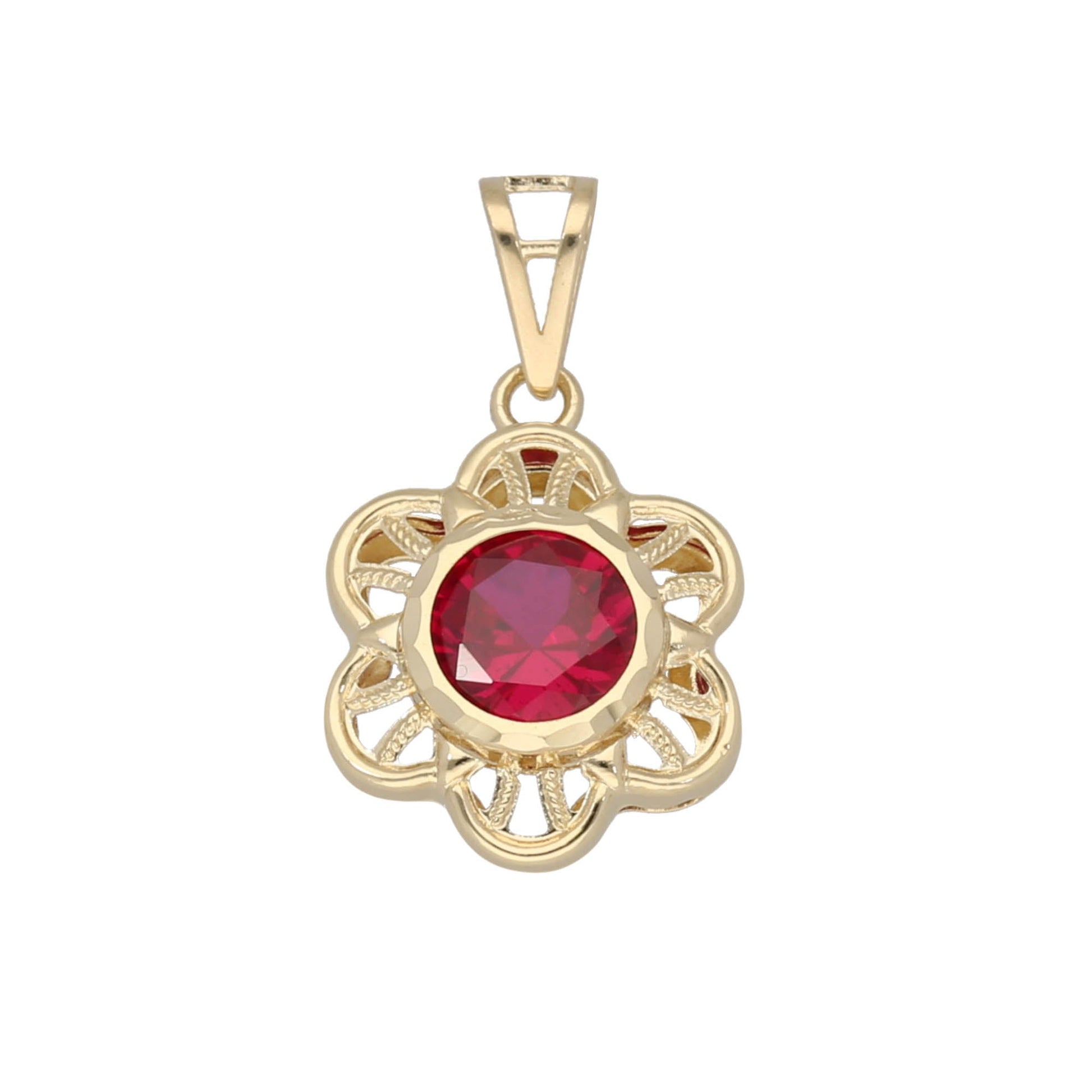 14ct Gold Red Stone Kids Pendant - 23mm