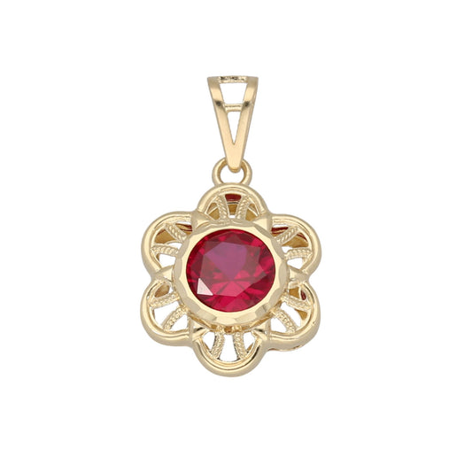 14ct Gold Red Stone Kids Pendant - 23mm