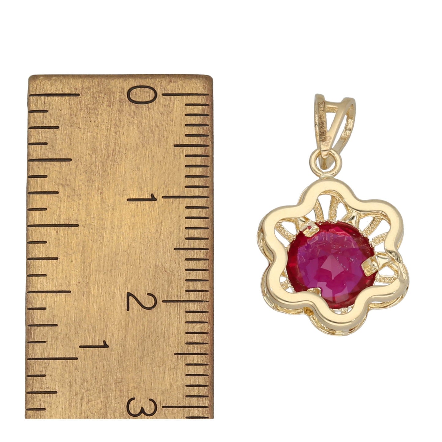 14ct Gold Red Stone Kids Pendant - 23mm