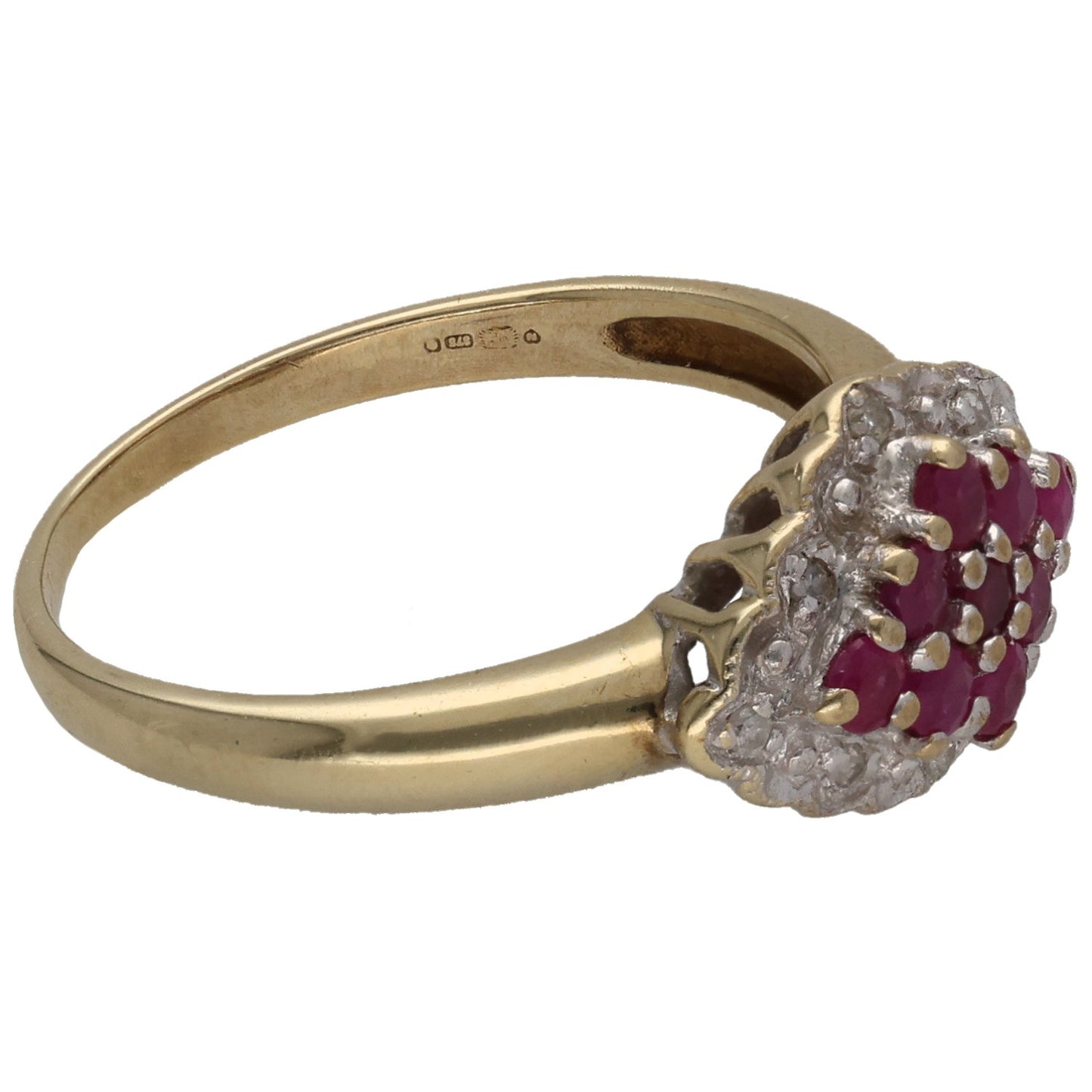 9ct Gold Ruby & 0.04ct Diamond Dress/Cocktail Ring Size M