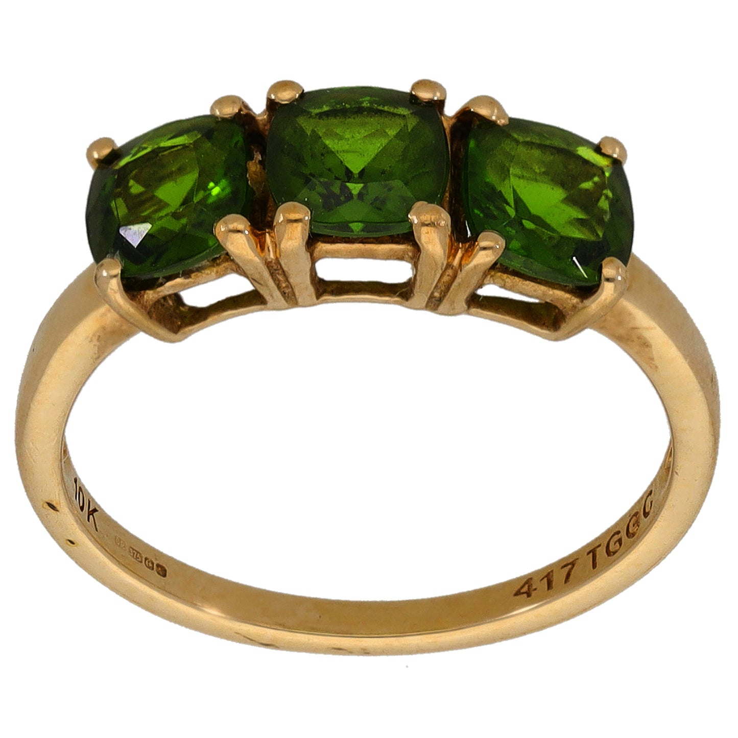 9ct Gold Diopside Three Stone Ring Size L