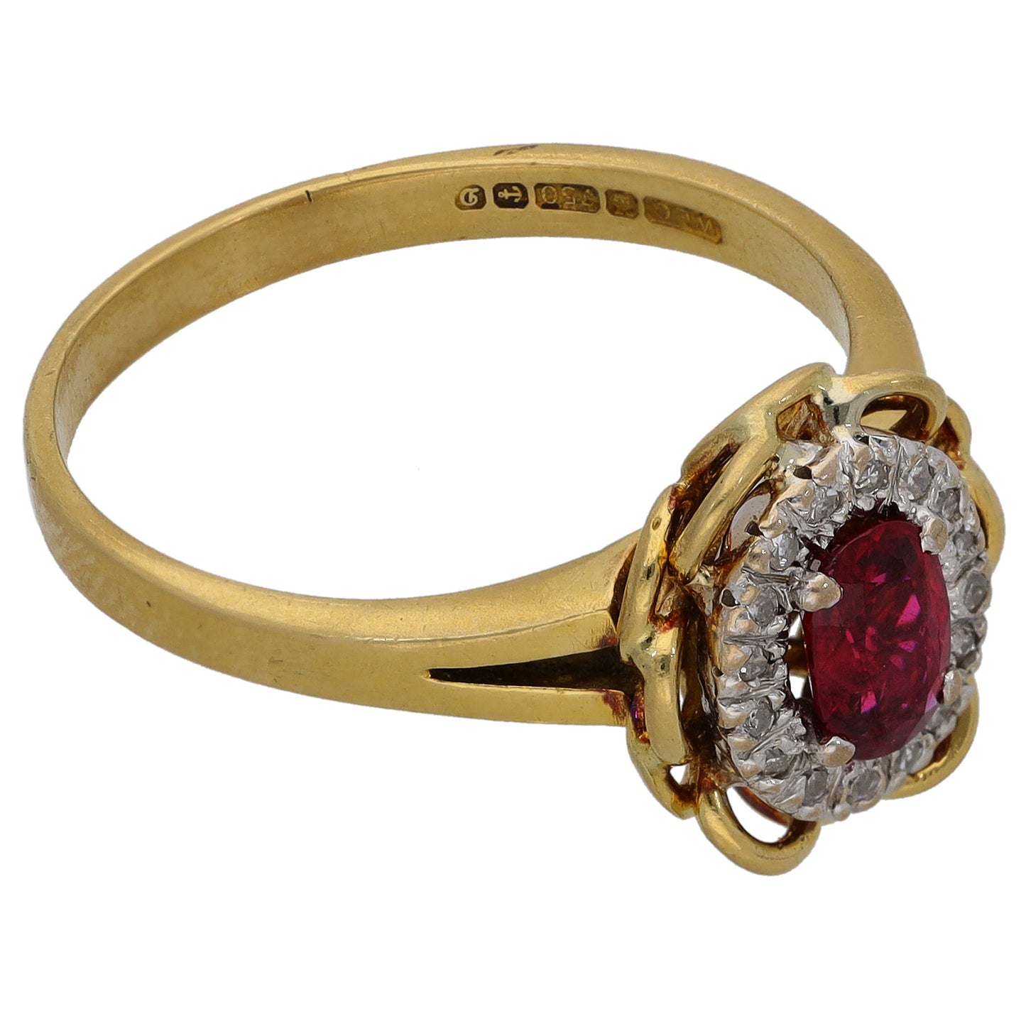 18ct Gold Ruby & 0.08ct Diamond Dress/Cocktail Ring Size U
