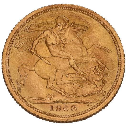 22ct Gold Queen Elizabeth II Full Sovereign Coin 1968