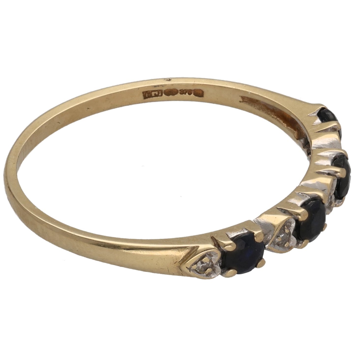 9ct Gold Sapphire & 0.02ct Diamond Half Eternity Ring Size O