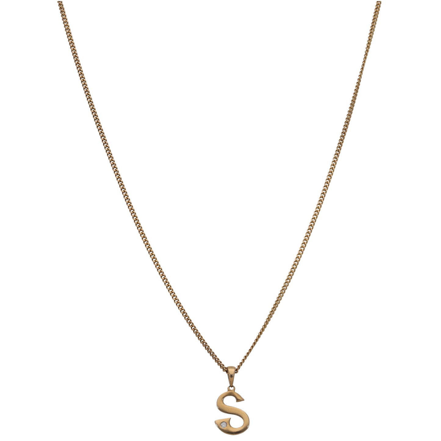 9ct Gold 0.01ct Diamond Initial S Pendant With Chain