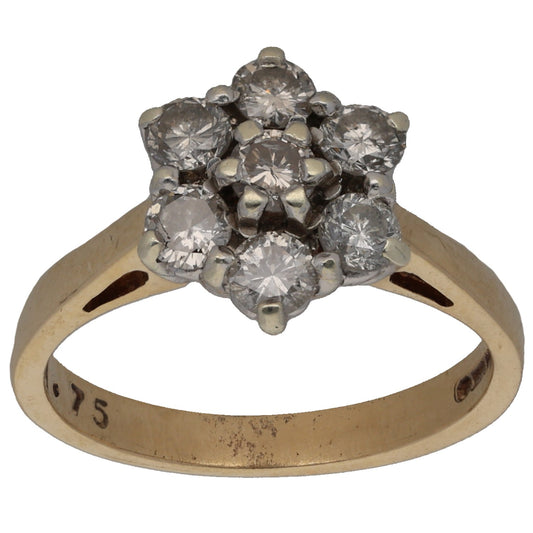 9ct Gold 0.75ct Diamond Cluster Ring Size K