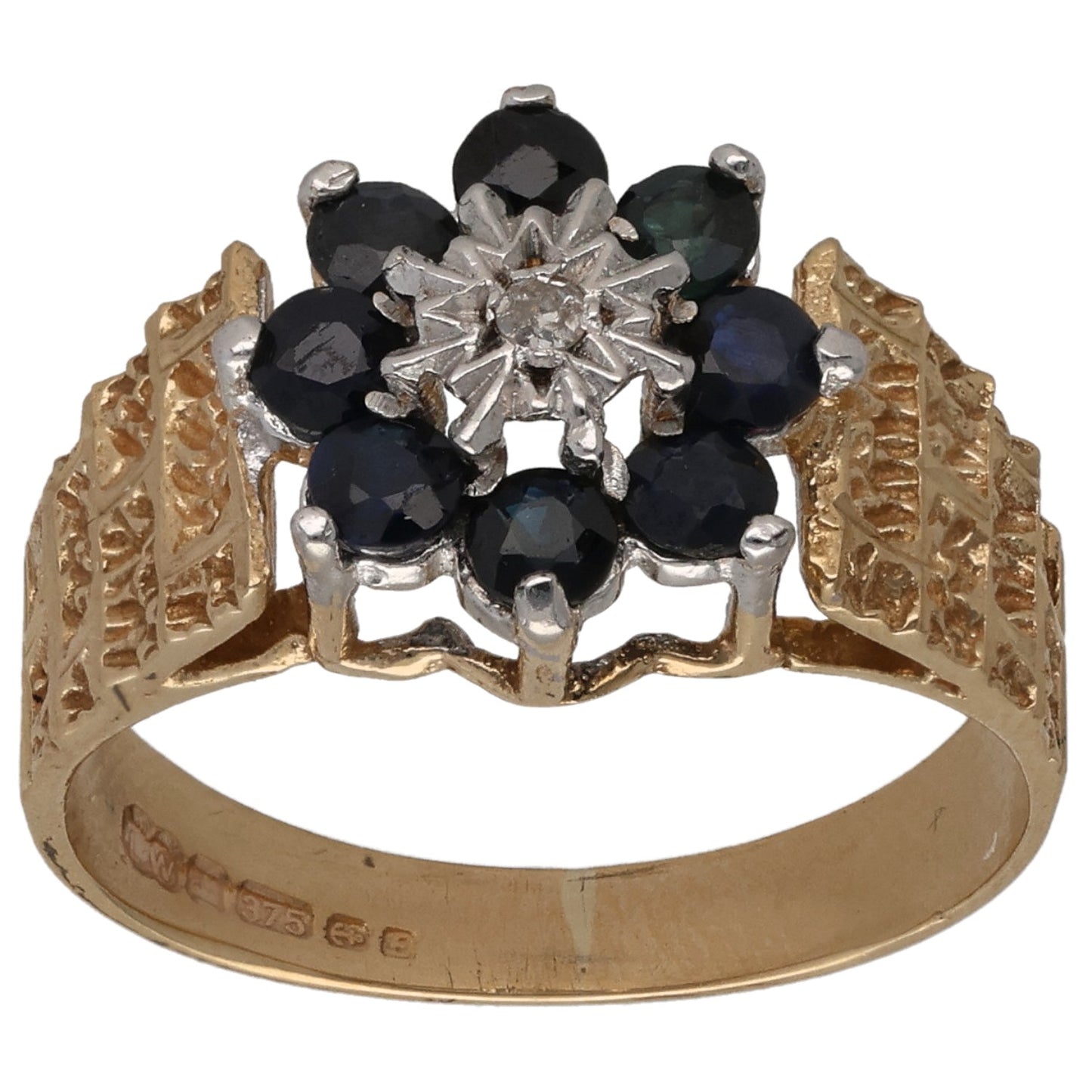9ct Gold Sapphire & 0.01ct Diamond Dress/Cocktail Ring Size N