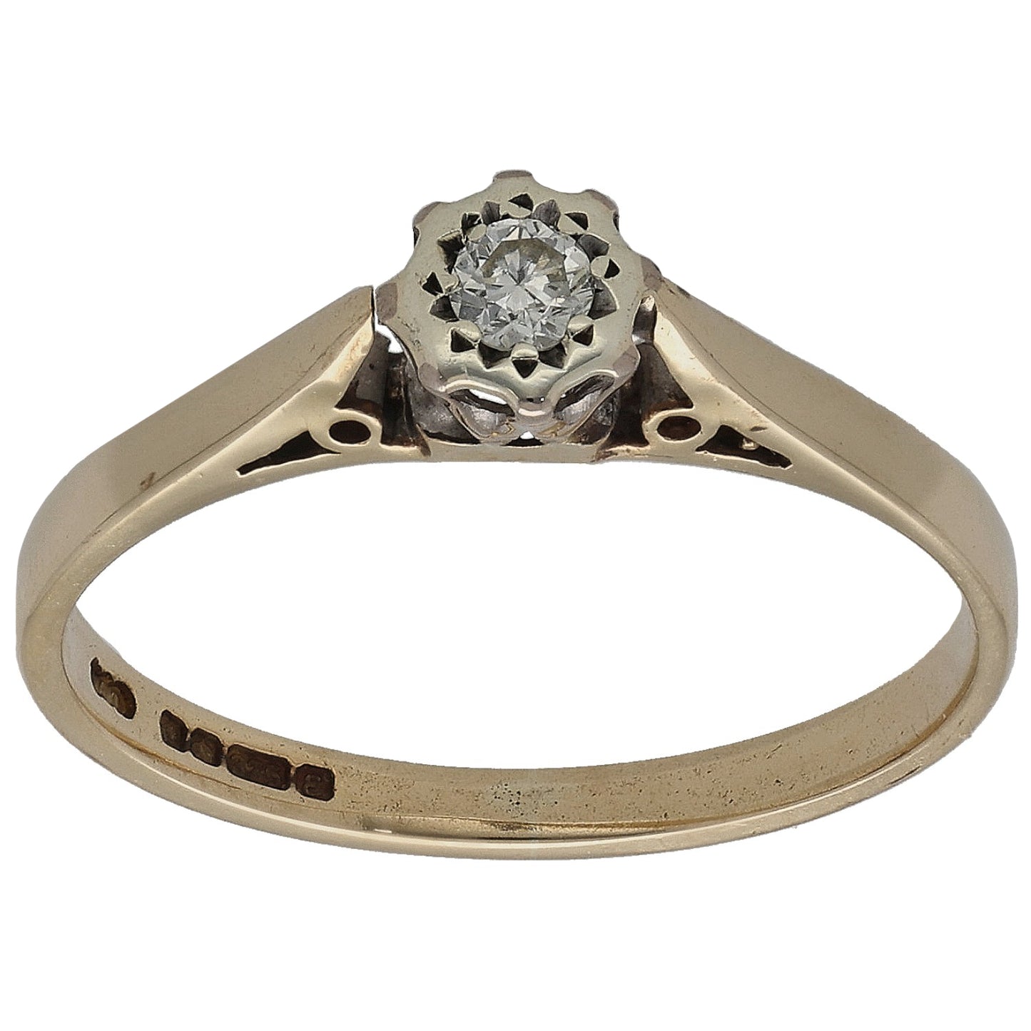 9ct gold round diamond solitaire ring with four-claw setting