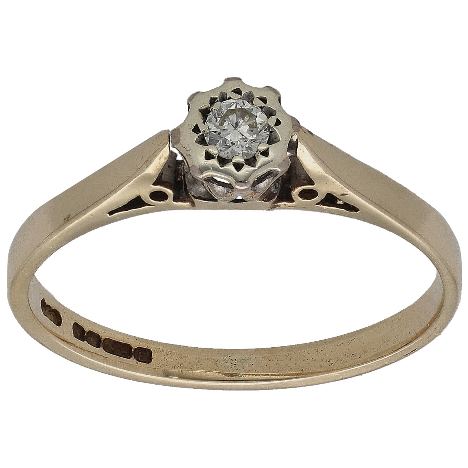 9ct gold round diamond solitaire ring with four-claw setting
