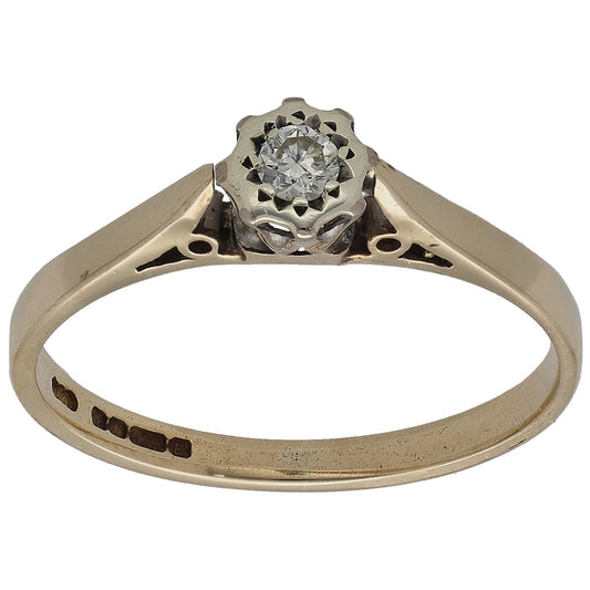 9ct gold round diamond solitaire ring with four-claw setting