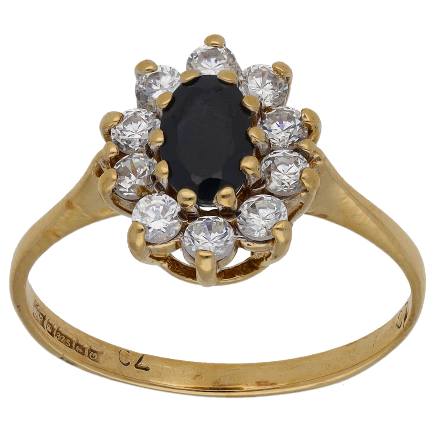 9ct Gold Sapphire & Cubic Zirconia Cluster Ring Size M